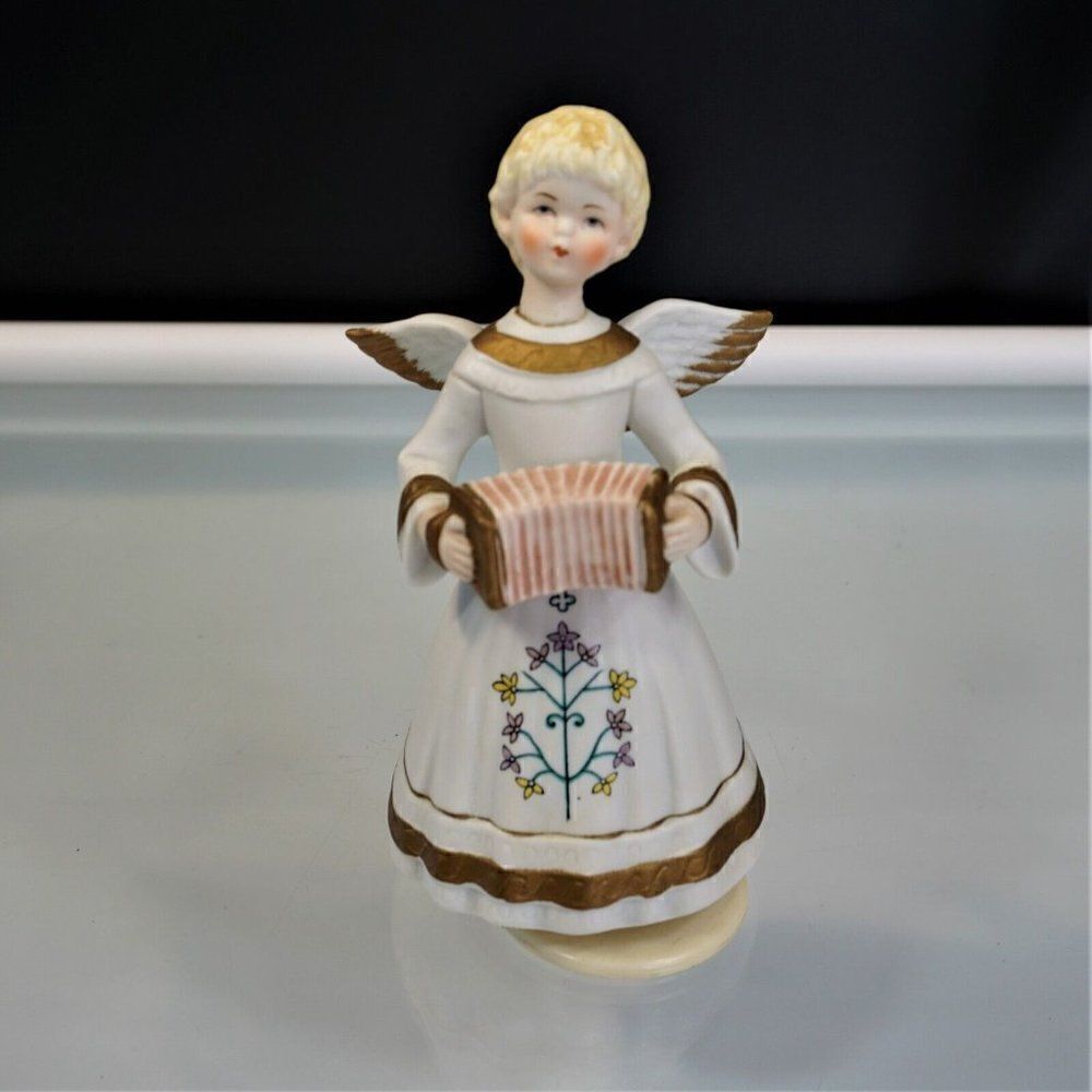 Schmid Bros Porcelain Angel Playing  Accordion Vintage Figurine